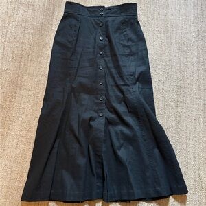 A.L.C Black Button-Down Flare Midi Skirt Size 4